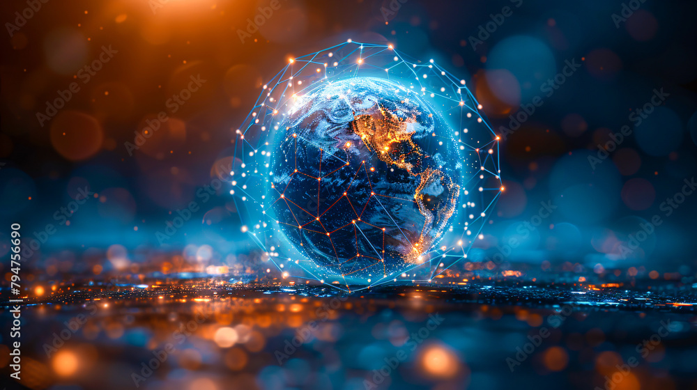 Networking the globe with technology, emphasizing digital connections and business Networking the globe with technology, emphasizing digital connections and business