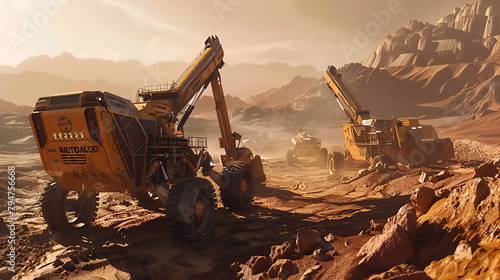 Machines and Robots Mining on Mars Mining on a Strange Planet Develop in Outer Space Aspect 16:9