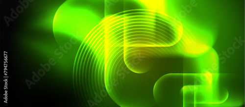 The neon sign glows in electric blue, showcasing colorfulness and symmetry. Its font, pattern, and circle shape create a striking display reminiscent of macro photography and terrestrial plants