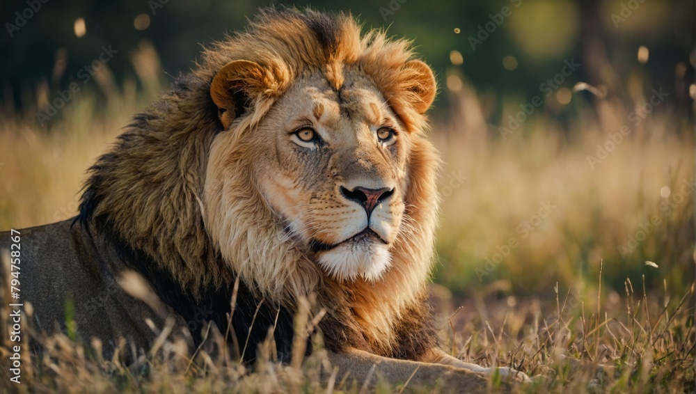 Close up on a lion face, Lion king face angry roaring wild animal - Ai generated