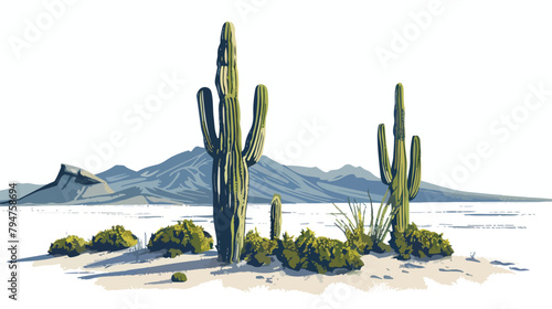 Big cactus on island salt flat design 