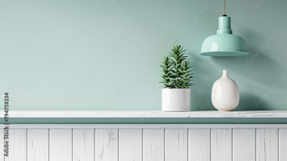 Rustic wooden cupboard featuring a fresh Monstera Deliciosa plant and a vibrant mint lampshade, creating a refreshing and inviting ambiance. Rustic wooden cupboard featuring a fresh Monstera Deliciosa plant and a vibrant mint lampshade, creating a refreshing and inviting ambiance.