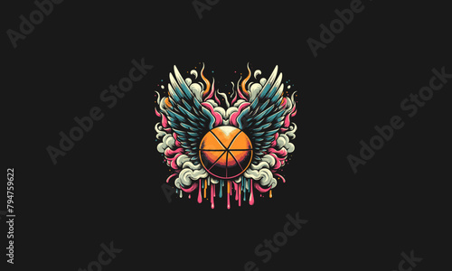 basket ball with wings on smoke vector design