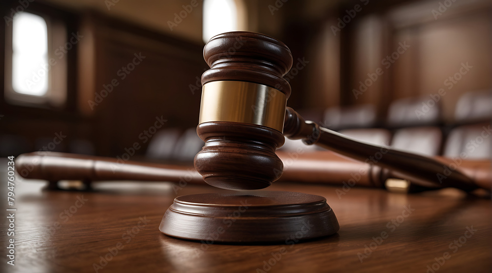 A visual concept of featuring a gavel hammer in a courtroom, symbolizing the essence of law and authority, selective focus, brown
A visual concept of featuring a gavel hammer in a courtroom, symbolizing the essence of law and authority, selective focus, brown