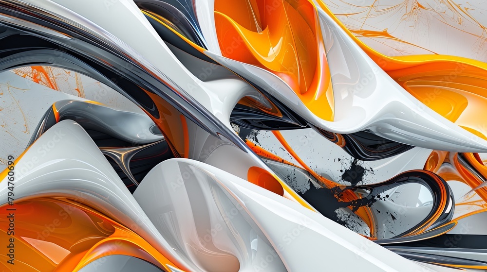 Dynamic Curvature Abstract in Orange and White