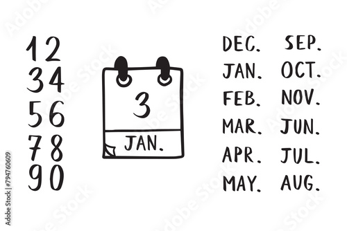  Calendar doodle schedule hand drawn sketch style icon. Date, reminder hand drawn concept. Months