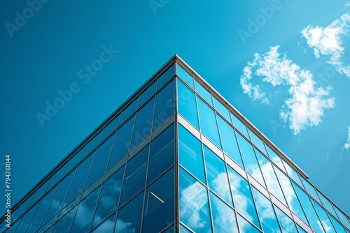 Modern building corner with reflective glass windows