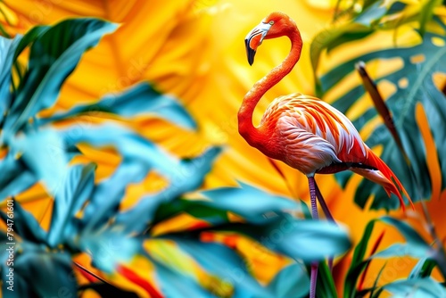 Captivating image of a flamingo set against a summer backdrop, showcasing the glory of nature set for vacation trips