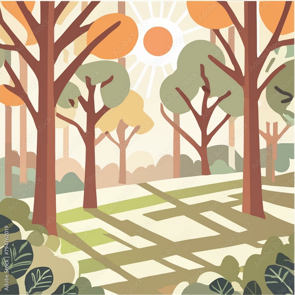 Fototapeta premium a serene forest background with dappled sunlight filtering through the trees.