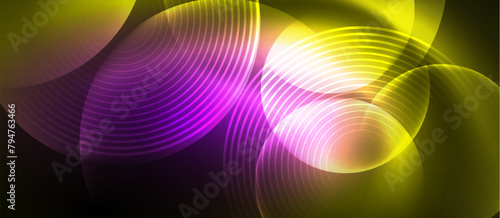 Vibrant hues of purple, violet, and magenta illuminate the dark background, resembling neon waves. The colors mimic an artistic depiction of a terrestrial plant organism with pink petals