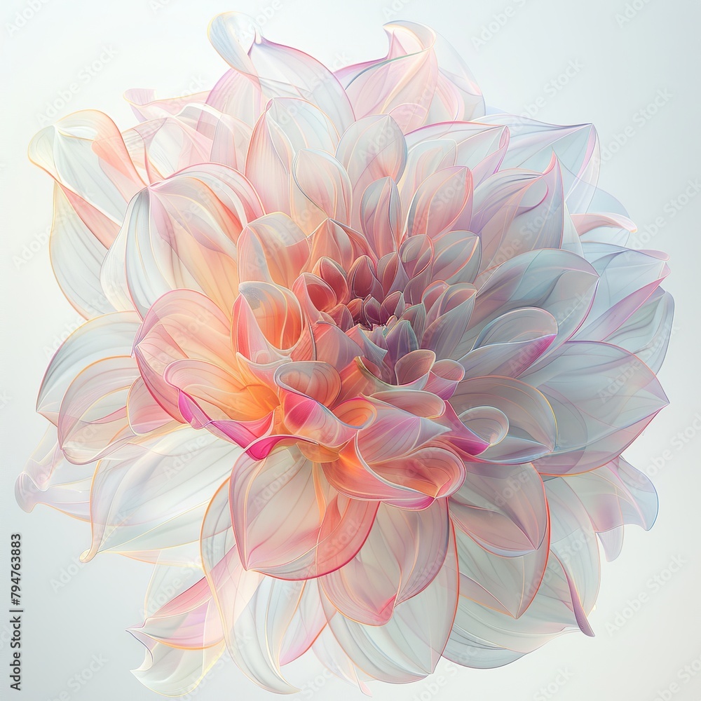 Obraz premium An ethereal dahlia on a white background.