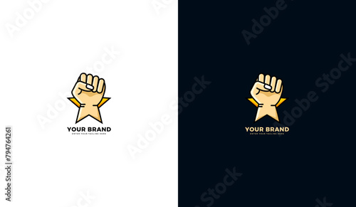 Star power logo. Star, hand, labor day icon. Vector illustration design