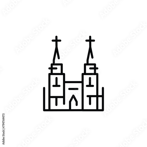 Christian church icon featuring a traditional building with crosses on the steeples, representing a place of worship and community in the Christian faith. Vector illustration.
