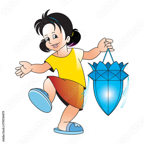 sri lankan happy girl with vesak lantern