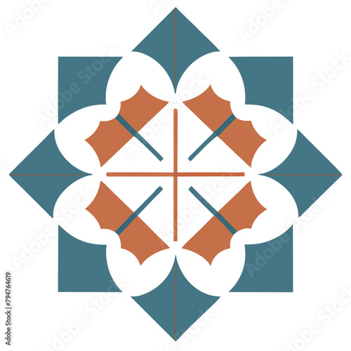 Mosaic Tesserae : A tile single unit, Andalusian North African inspired Design, Empty Background	