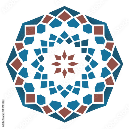 Unique Mosaic Tesserae : A tile single unit, Andalusian North African inspired Design, Empty Background	 photo