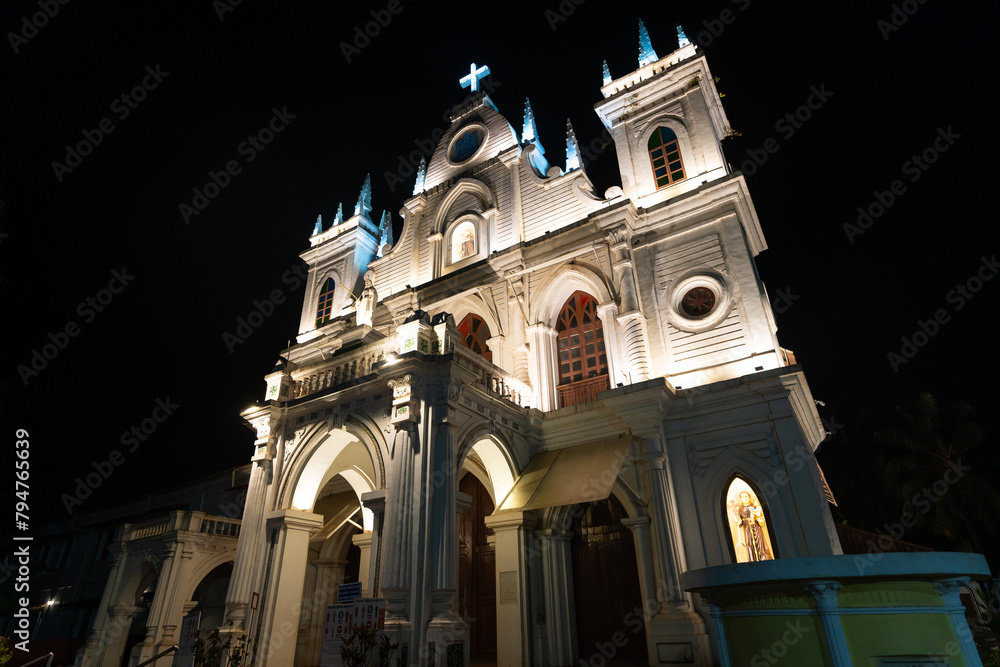 St. Anthony's Church at night in Siolim, Goa, India 
