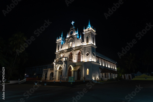 St. Anthony's Church at night in Siolim, Goa, India 