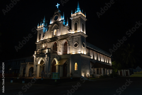 St. Anthony's Church at night in Siolim, Goa, India 
 photo