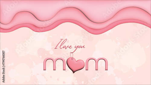 Illustration for Mother's Day with a background in pink tones and 3D waves.