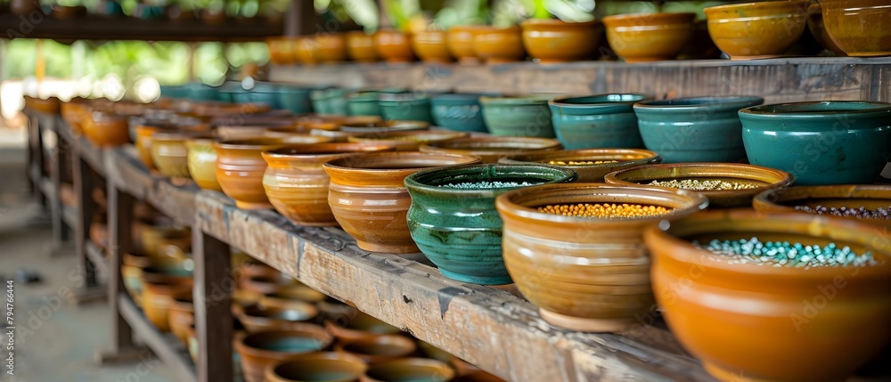 Artisans in Sukhothai Craft Nature-Inspired Pottery Using Earth-Toned Colors. Concept Craftsmanship, Sukhothai, Pottery, Nature Inspiration, Earth Tones