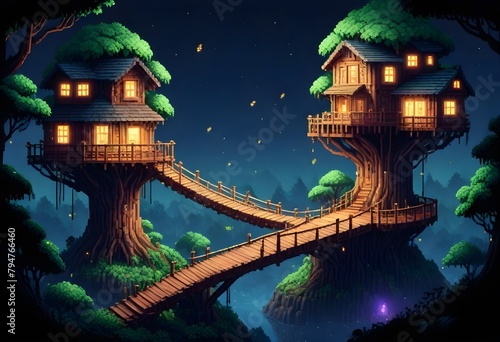 Pixel art an 8k intricately designed treehouse vil photo
