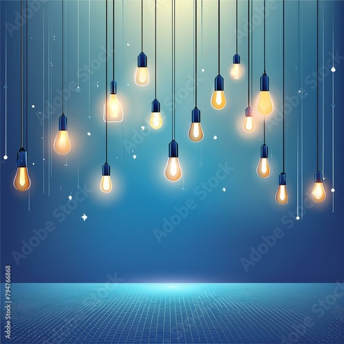 abstract light background,a gradient blue background the gentle glow of pendant lights, peaceful and harmonious atmosphere. photo