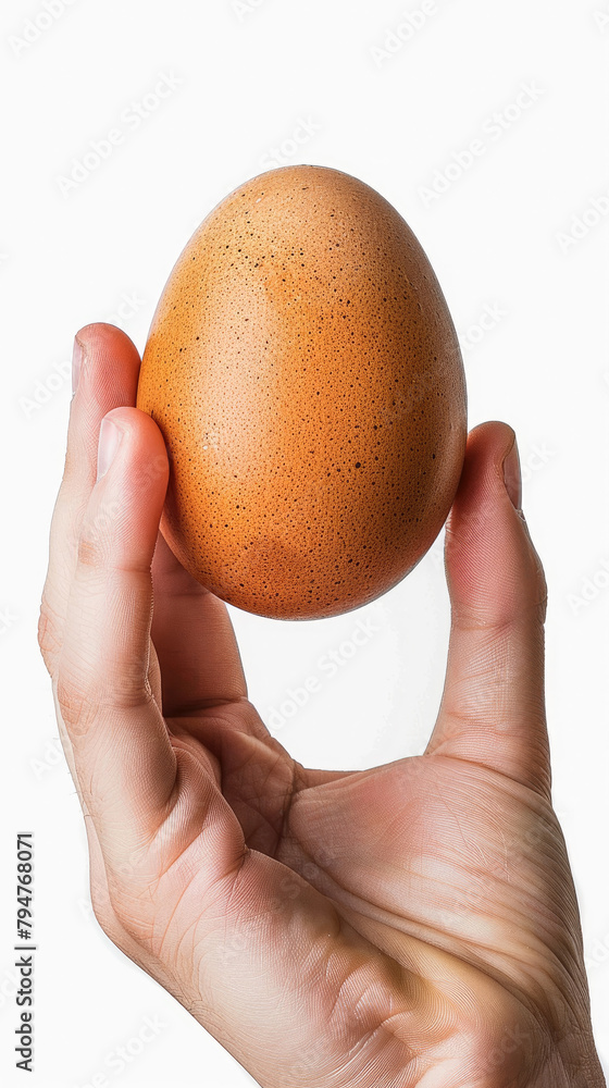 close-up hand fingers holding raw egg isolated on white background close-up hand fingers holding raw egg isolated on white background