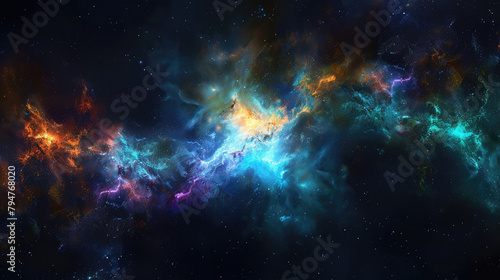 A vibrant galaxy background with colorful nebulae and twinkling stars, showcasing the ethereal beauty of outer space