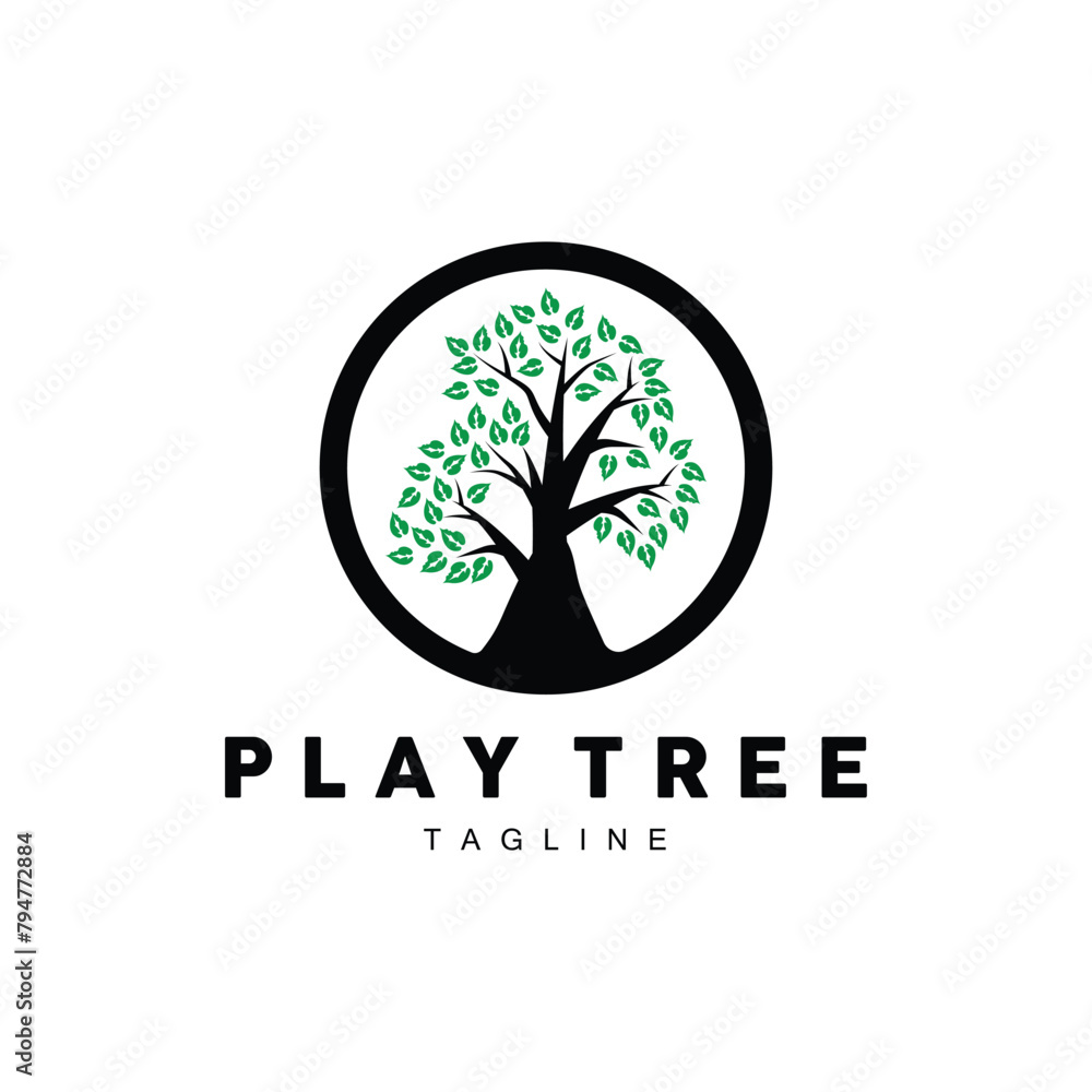 Obraz premium green nature education kids playground tree logo illustration and play tree design