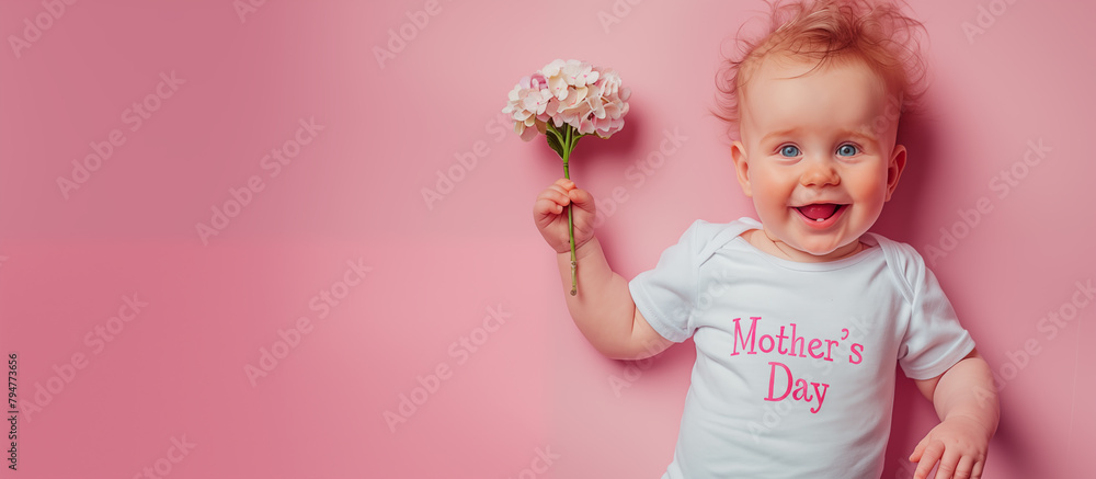 Mothers Day. Baby congratulates mom on Mother's Day. With copy space. Mothers Day. Baby congratulates mom on Mother's Day. With copy space.