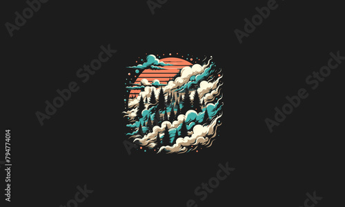 forest with smoke vector illustration flat design