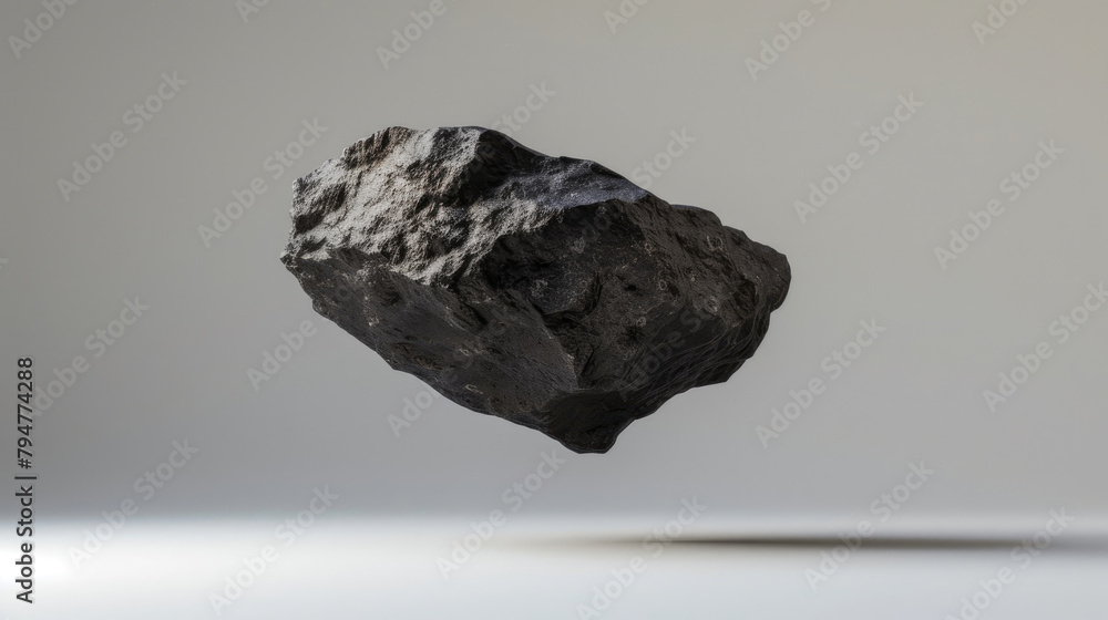 Raw Rare stone floating black rock meteorite material isolated on white background Raw Rare stone floating black rock meteorite material isolated on white background
