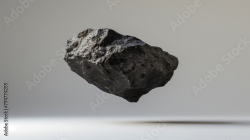 Raw Rare stone floating black rock meteorite material isolated on white background created with Generative AI Technology