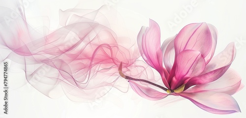 Abstract background, Pink Magnolia flower, on a white background transparent petals delicate watercolour