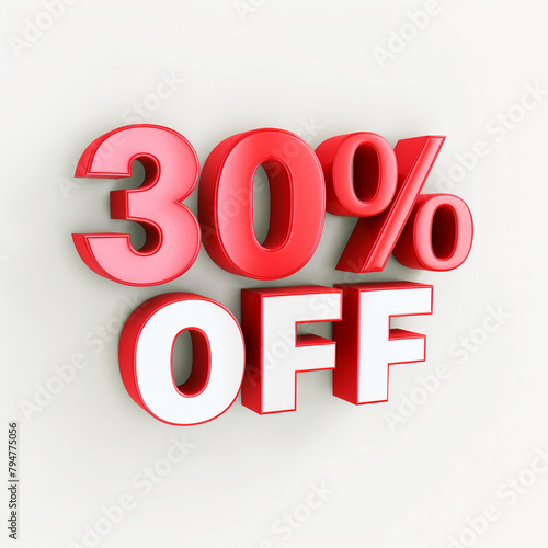 30 percent off discount promotion sale web banner. 30% percent off 3D illustration on white background