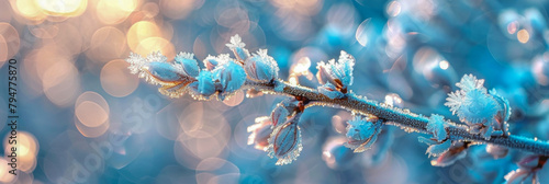 A branch covered in frost and snow