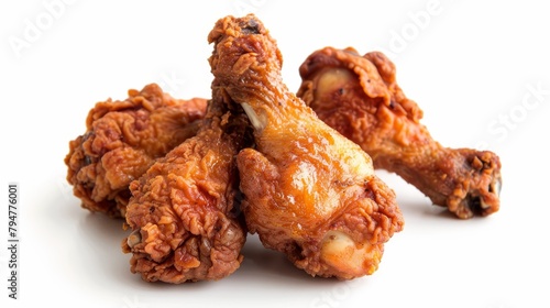 Tempting image of Southern comfort food, featuring crispy, golden fried chicken, seasoned perfectly, on a minimalist isolated background © Paul