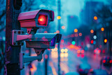 Urban Surveillance Camera Monitoring Rainy Evening Traffic