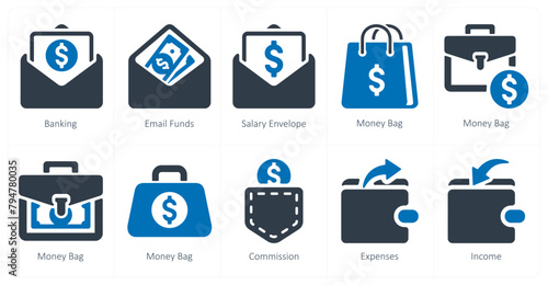 A set of 10 finance icons as banking, email funds, salary envelope,
