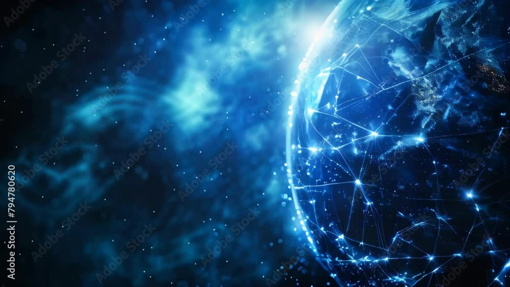 Abstract glowing light lines on planet Earth in the dark space grid, global network concept animation Abstract glowing light lines on planet Earth in the dark space grid, global network concept animation