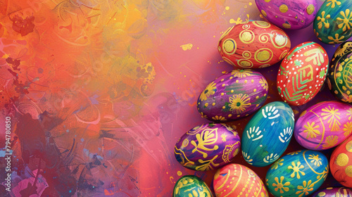 Colourful background with Easter eggs on yellow background. Happy Easter concept. Can be used as poster, background, holiday card.
 photo