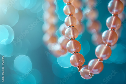 Elegant Orange Beads Necklace on a Dreamy Blue Background