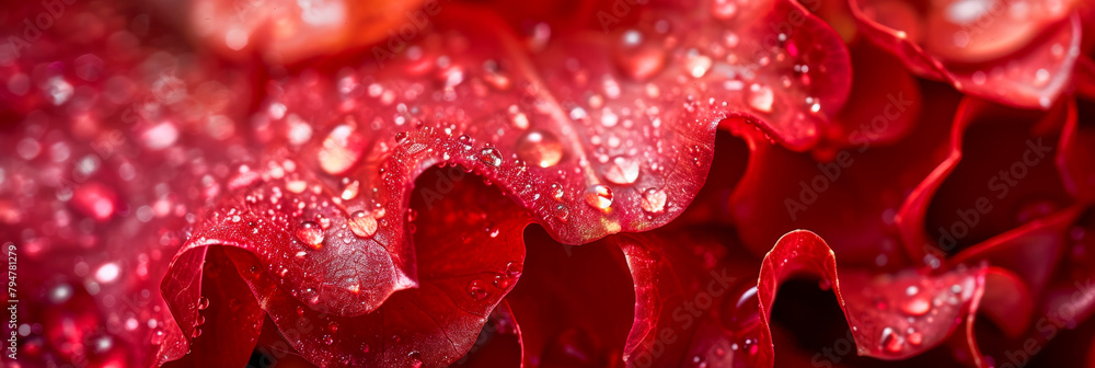 Vivid Red Rose Petals with Water Droplets Close-Up Vivid Red Rose Petals with Water Droplets Close-Up