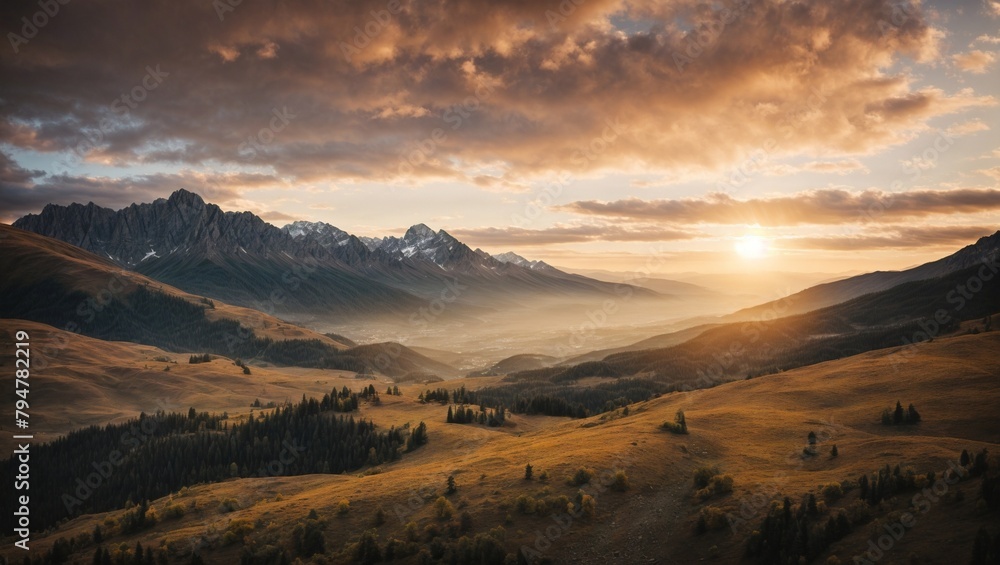 Golden Sunrise Over Mountain Valley Golden Sunrise Over Mountain Valley