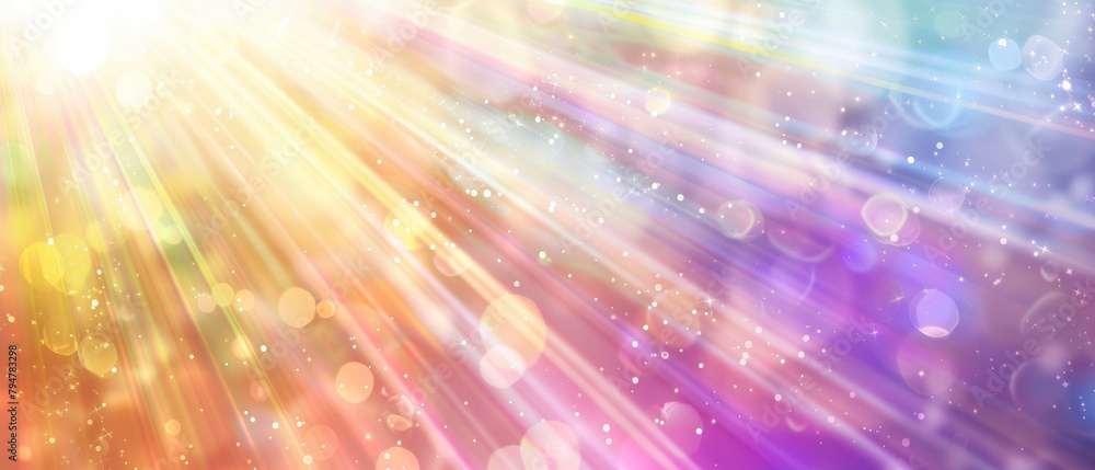 Light aura spiritual energy rays emit white light on rainbow soft color gradations blurred background created with Generative AI Technology