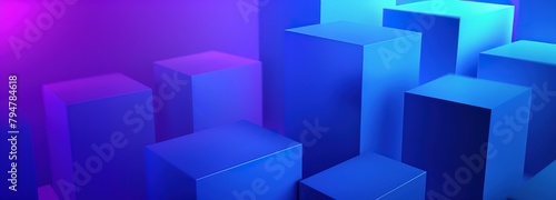 3D-rendered blue cubes with neon glow on a gradient background.