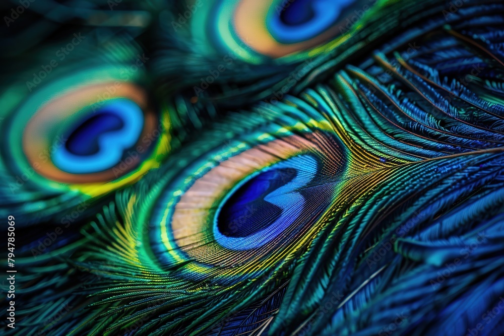 Fototapeta premium Vibrant peacock feathers with intricate patterns.