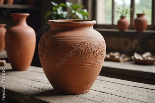 Close-up of clay vase on wheel