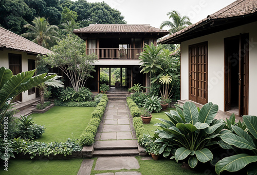 Tropical architecture style house with garden.